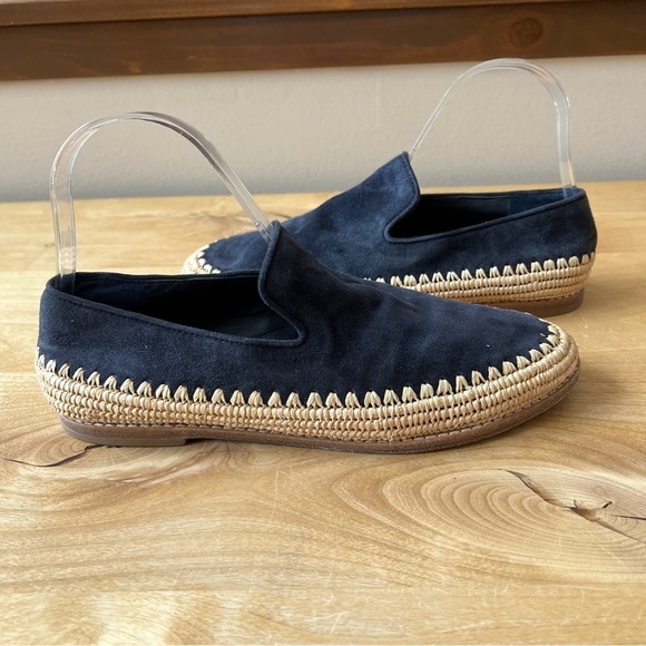 VINCE JALEN LOAFERS BEIGE 7M SUEDE UPPER ESPADRILLE RAFFIA BASE SLIP ON … - Picture 3 of 10